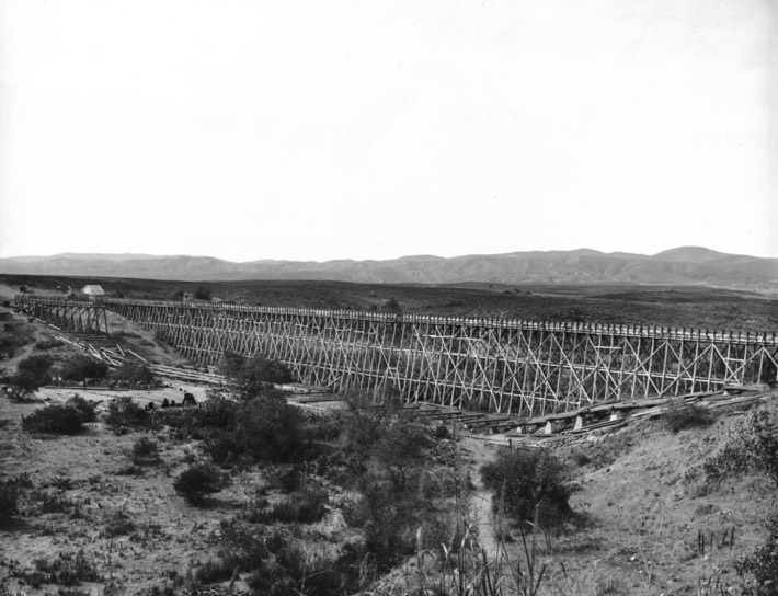 Construction of the Anaheim flume for transporting water, 1891