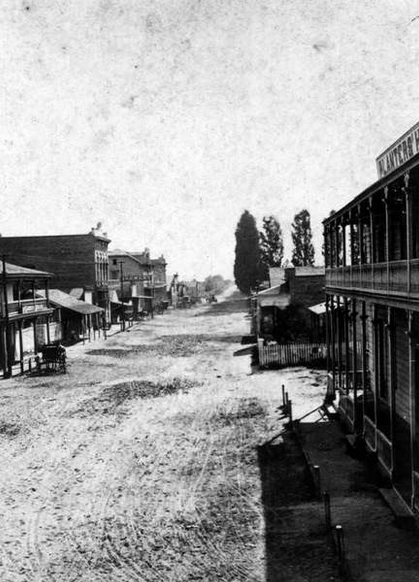 View of Center Street in Anaheim, looking west, 1879.