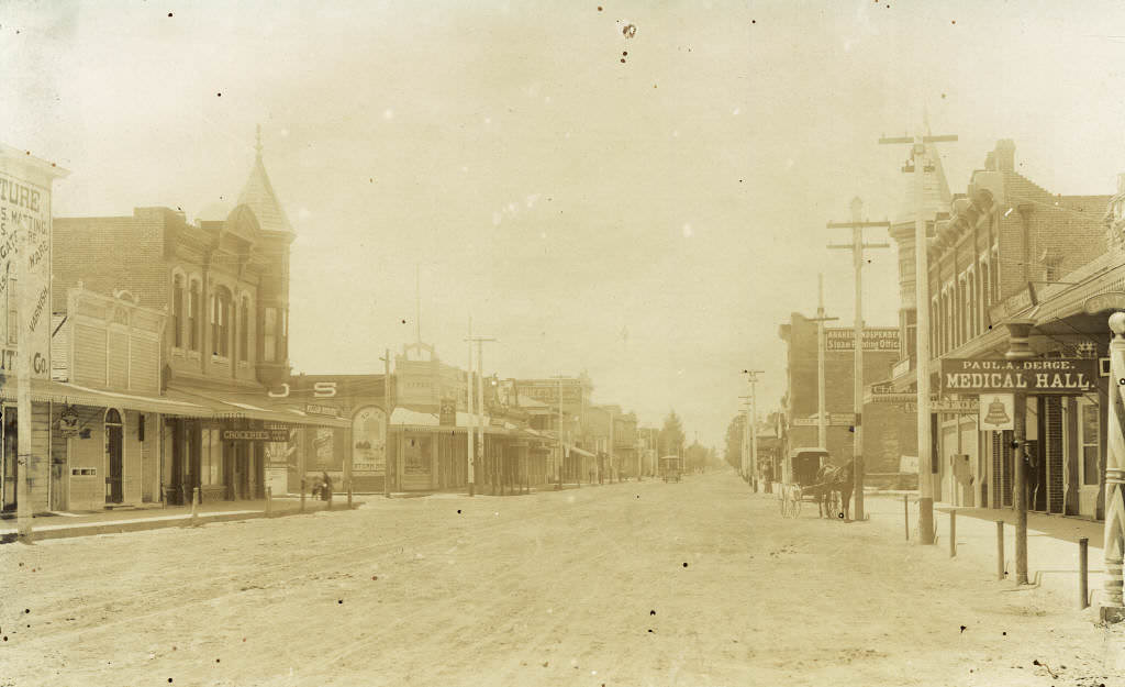 West Center Street with Streetcar, Anaheim, 1888