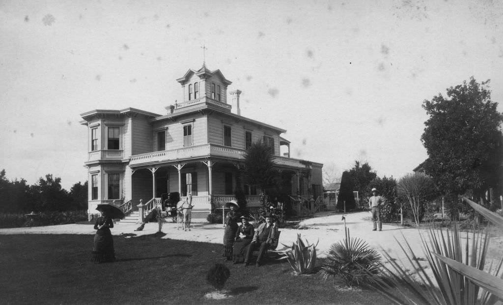 August and Clementine Langenberger residence, located at 223 West Sycamore Street, Anaheim, view looking northwest, showing front and east-side facades, 1885