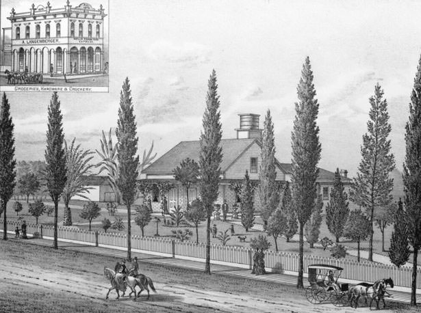 Augustus Langenberger's house and business in Anaheim, 1880