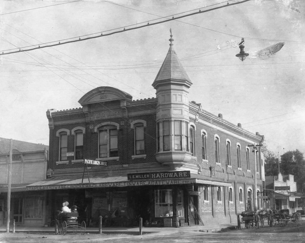 Metz Block building, built in 1889 and located at 106 S. Los Angeles St. (later Anaheim Blvd.), 1899