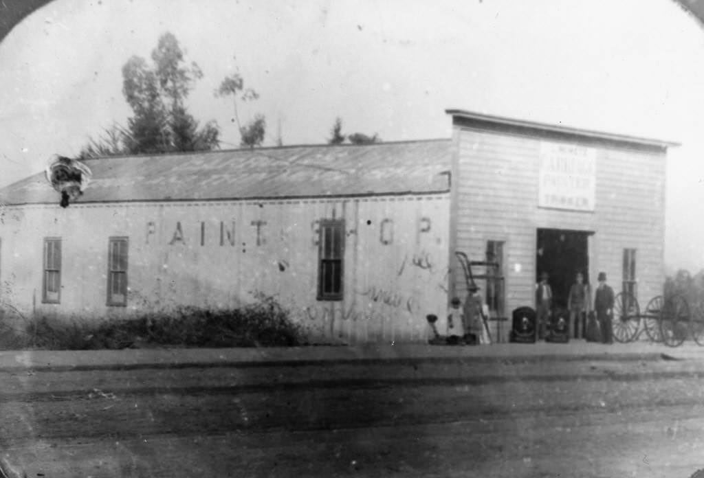 Leopold Nemetz Paint Shop, located at 309 East Center Street (now Lincoln Ave.), Anaheim, 1899