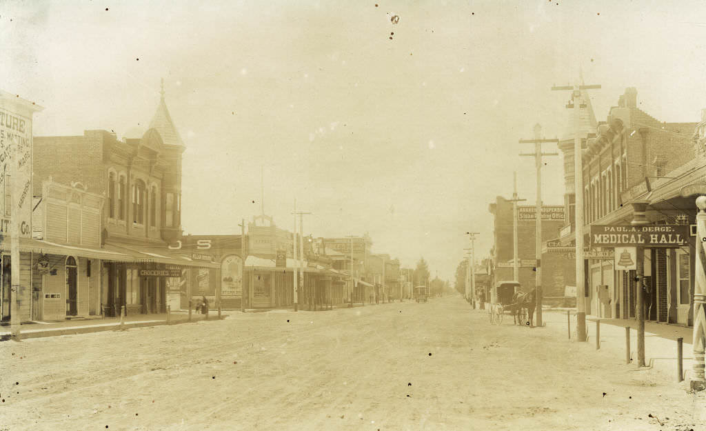 West Center Street with Streetcar, Anaheim, 1887