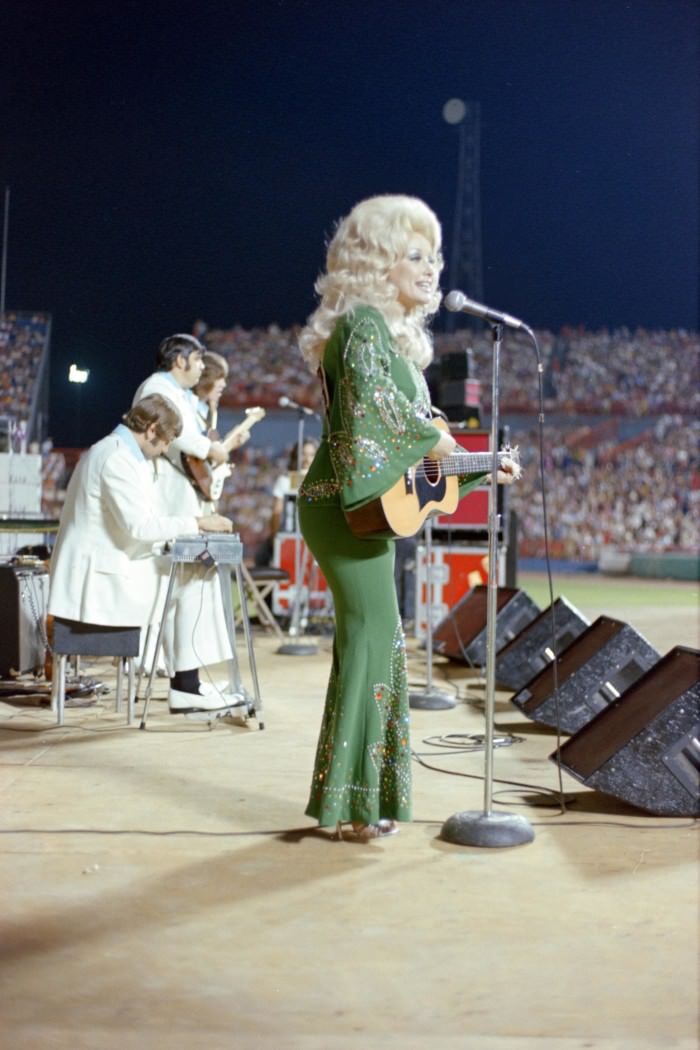 Dolly Parton performing at WBAP's Country Gold 1974 anniversary event, 1974