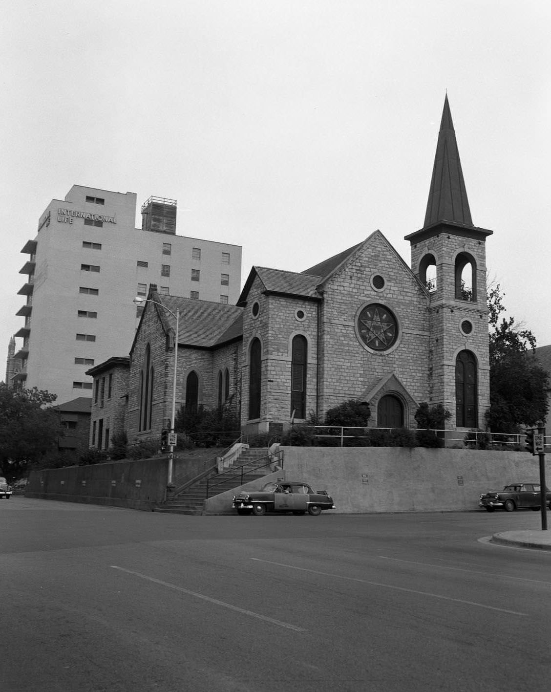 Exterior of Church, Brazos and 8th St. looking north, 1950s