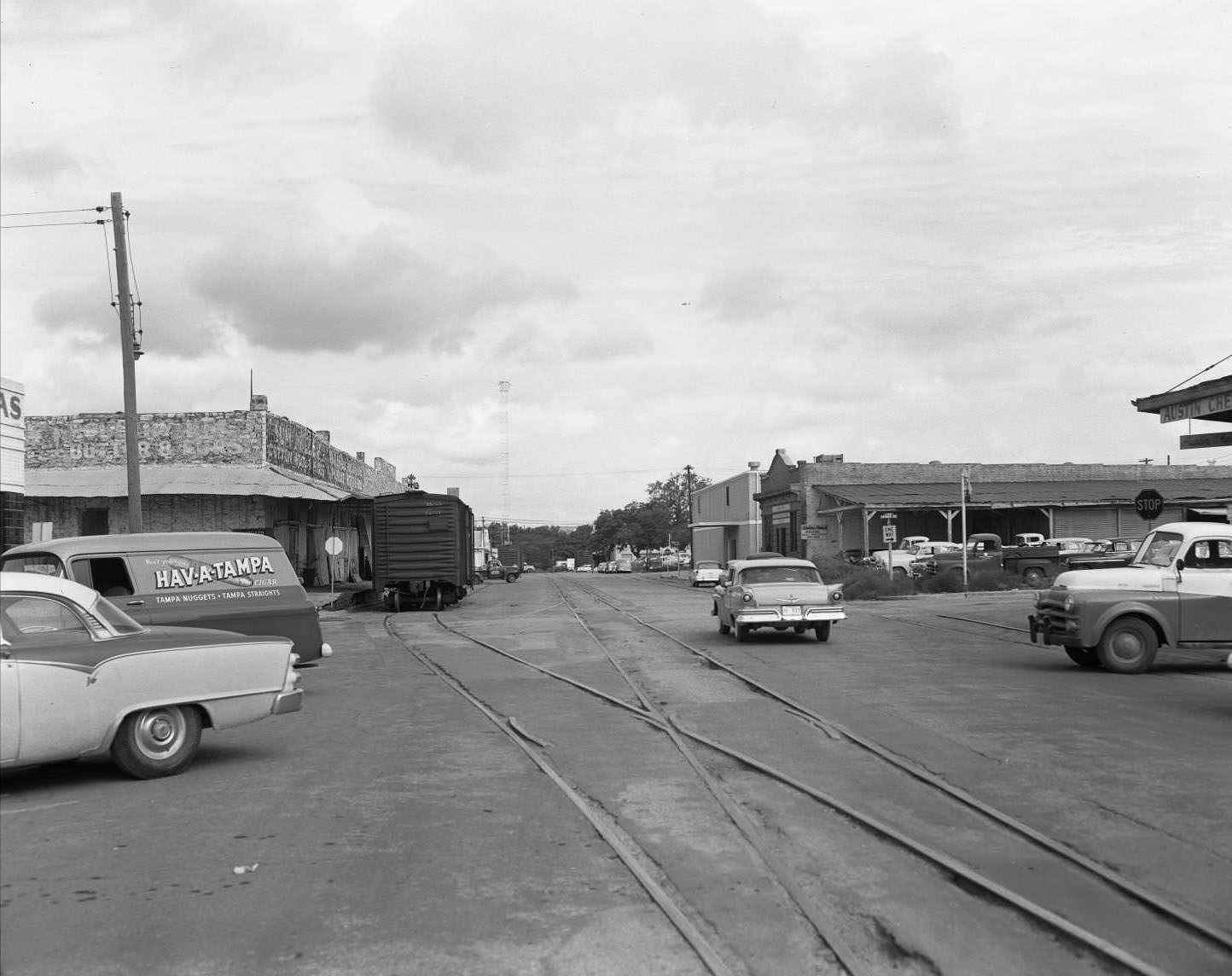 Looking down train tracks for insurance claim for Tom Davis, 1957