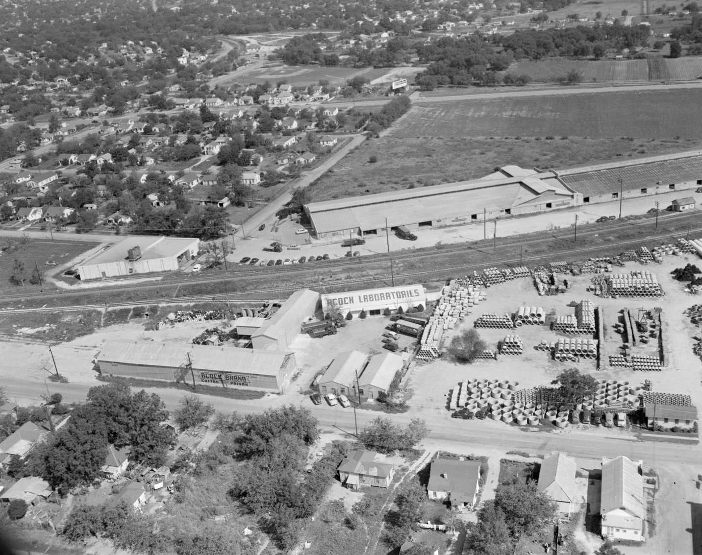An aerial view of Acock Laboratories, 1954
