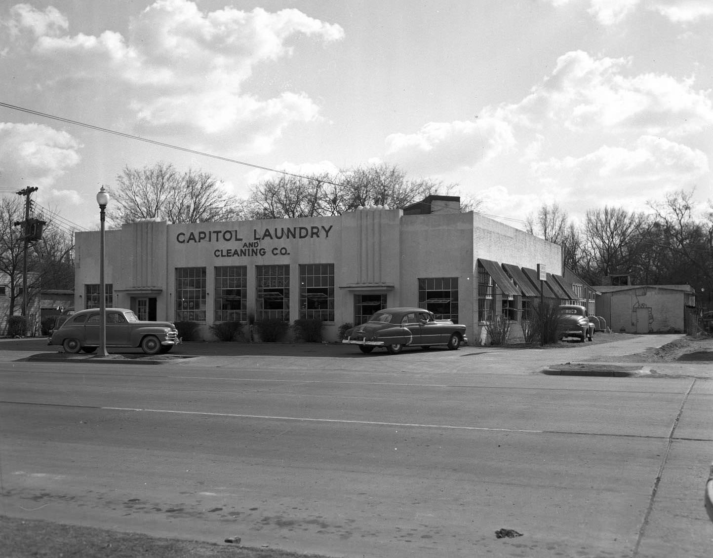 Exterior of Capitol Laundry & Cleaning Company, at 801 Barton Springs Road, 1951