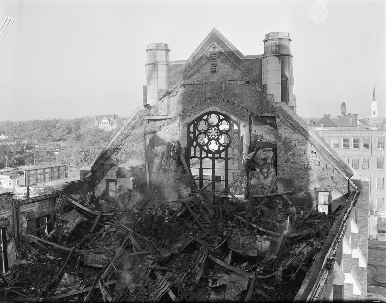 Roof Fire Damage of Austin Avenue Methodist Church, 1954