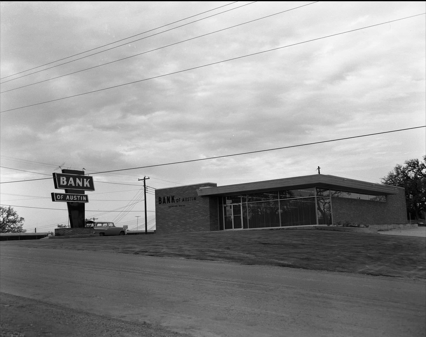 Bank of Austin (more distant), President R M McKee, East Oltorf St., 1957