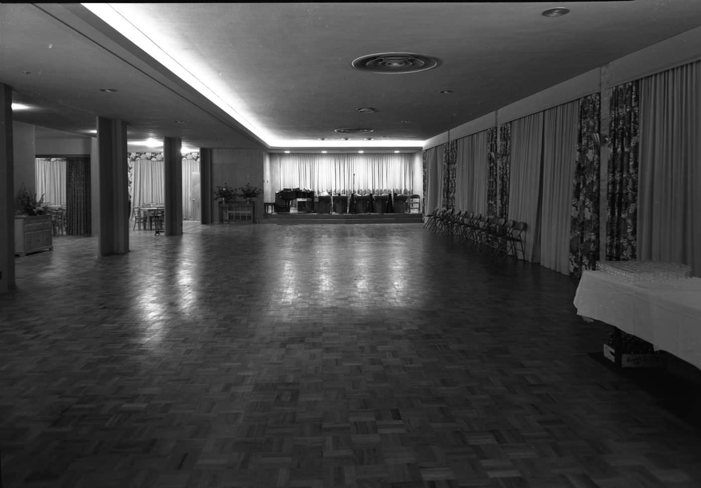 View of ballroom and dance floor. The country club was located at 5712 Riverside Dr., 1950