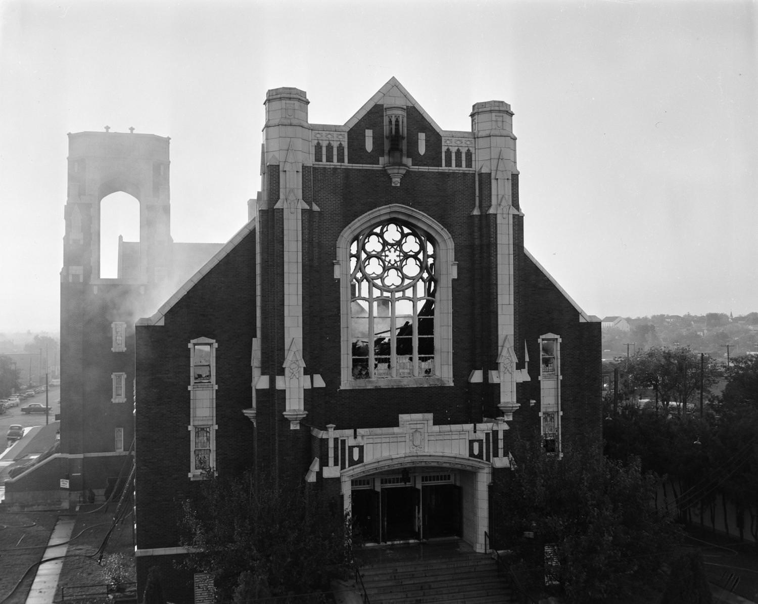 Fire Damage on Austin Avenue Methodist Church, 1954