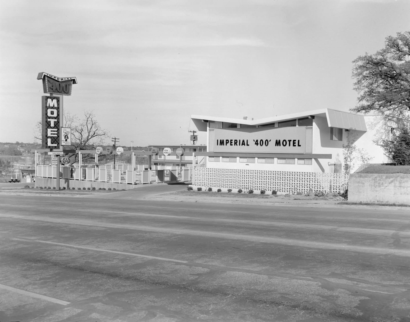 Imperial '400' Motel. Street in foreground is South Congress, Austin, 1961