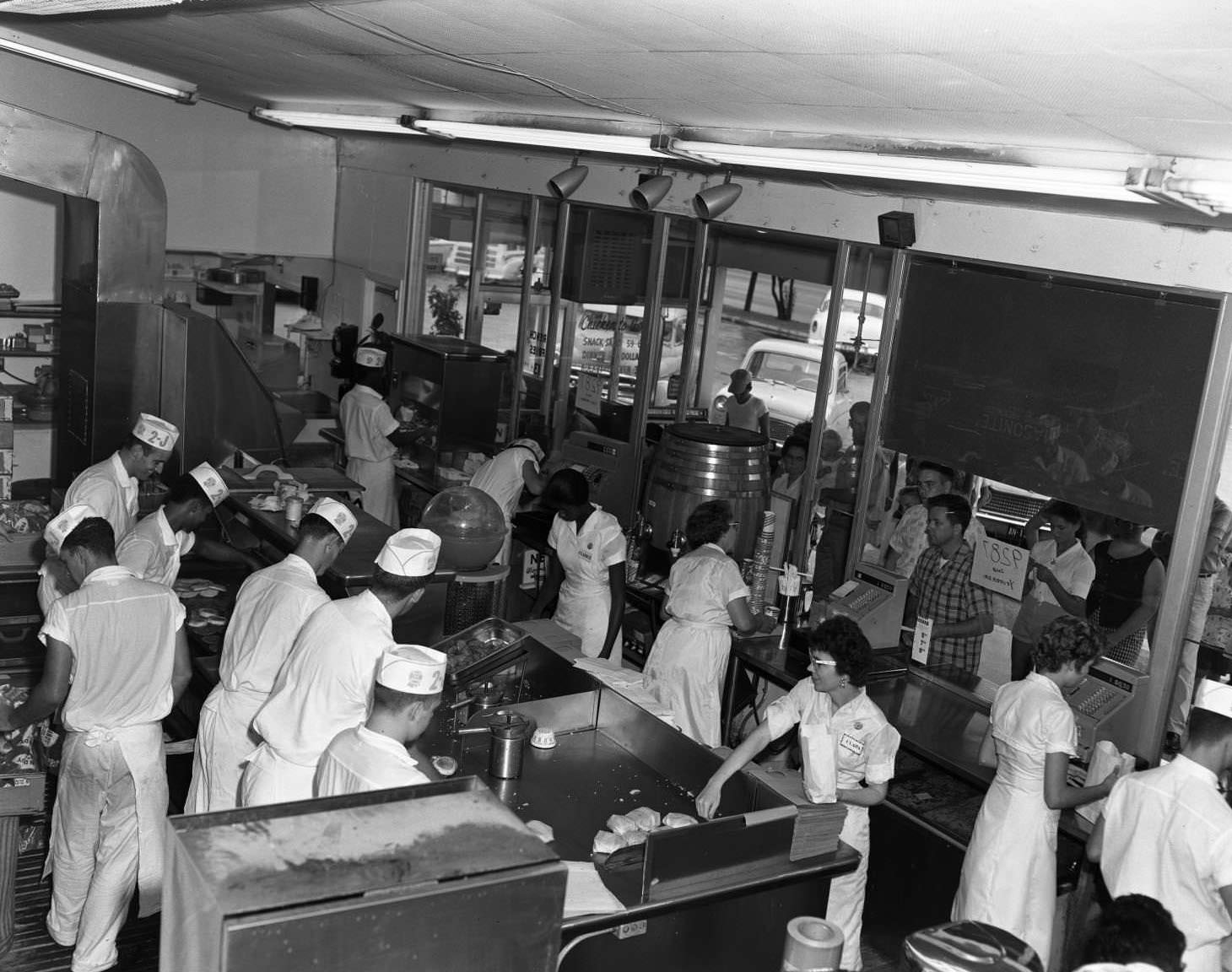 Interior of 2-J Hamburger at North Lamar and 40th streets in Austin, Texas, 1960