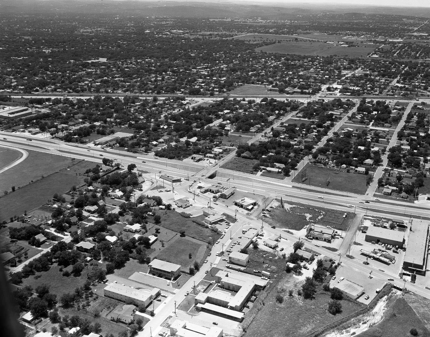 An aerial view of 51st Street and Interegional Highway, 1963