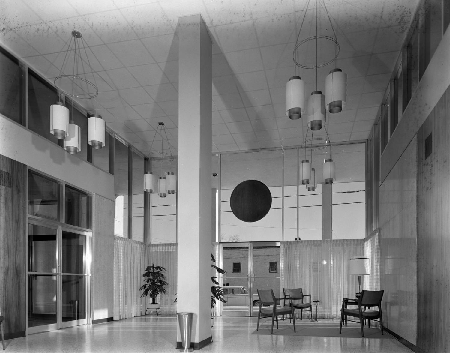 A foyer in a modern, postwar building, 1961