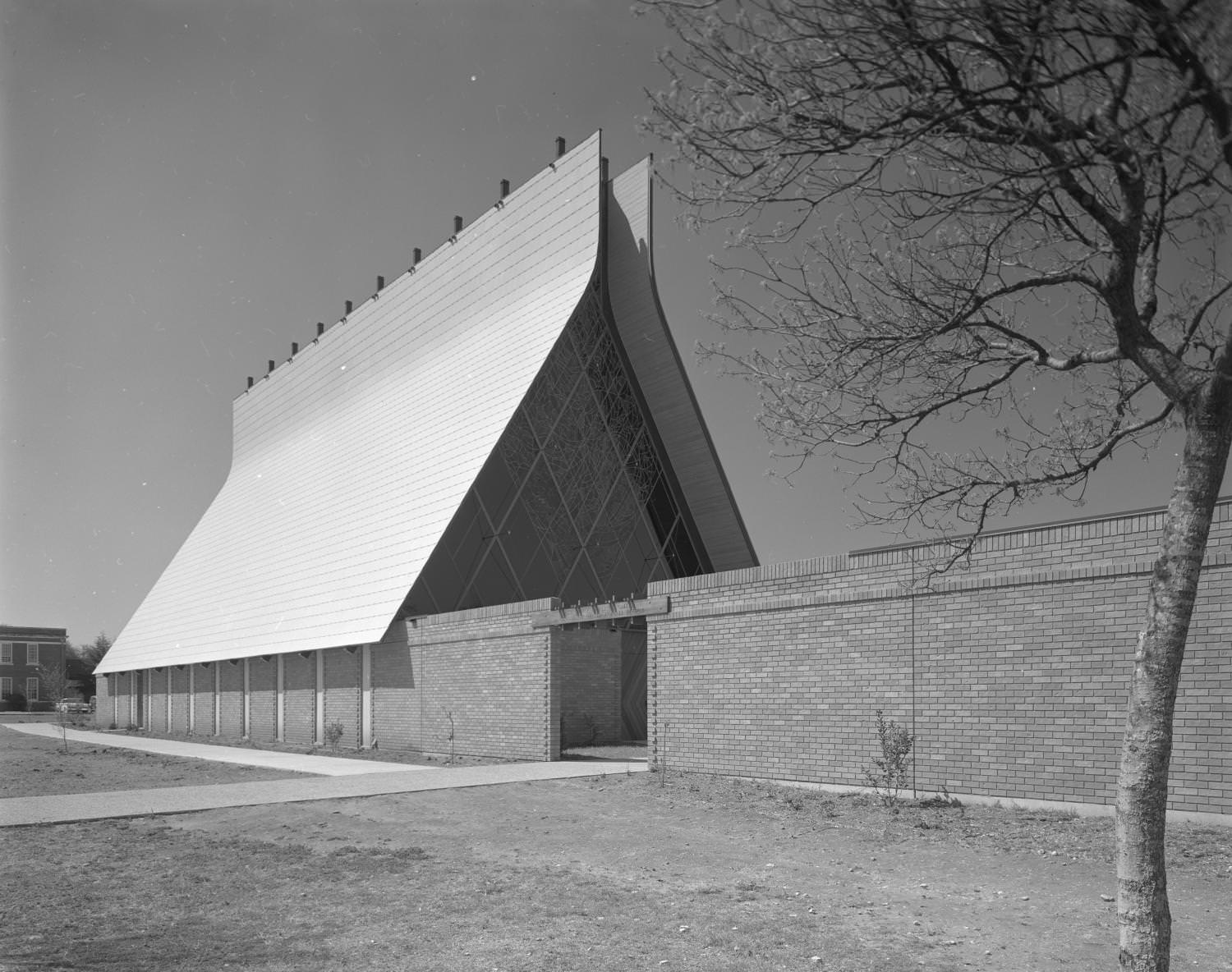 A steep roofed chapel located at the Austin State Supported Living Center, 1962
