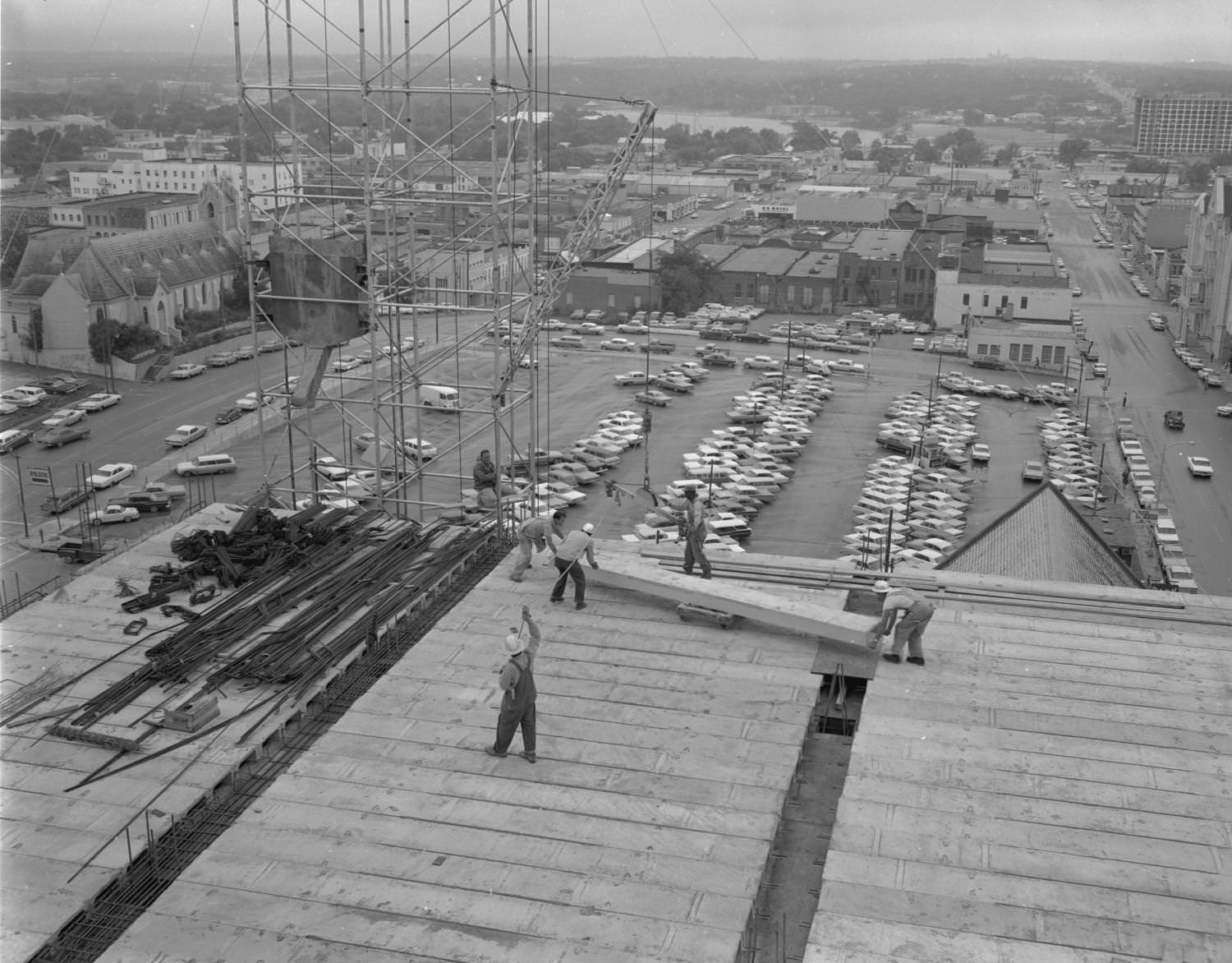 The Vaughn building under construction, Austin, 1965