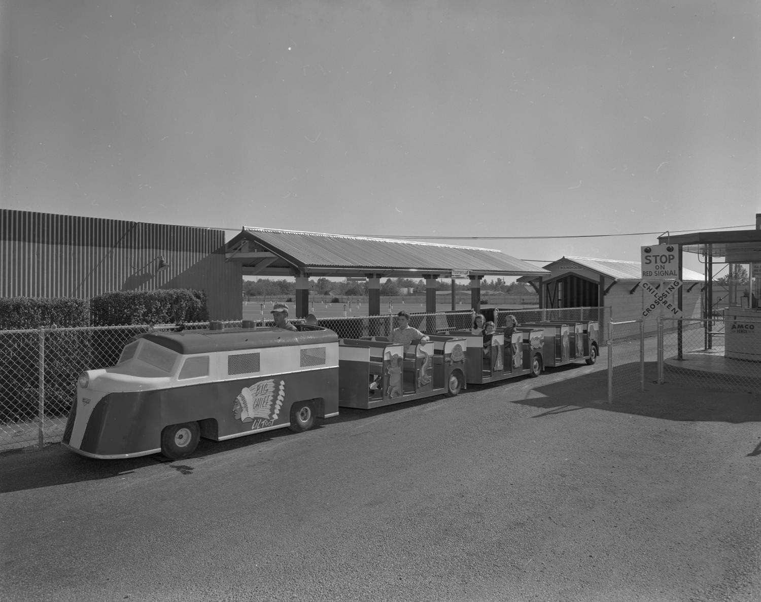 A mini train for children at theater located at 5601 North Lamar Boulevard, 1961
