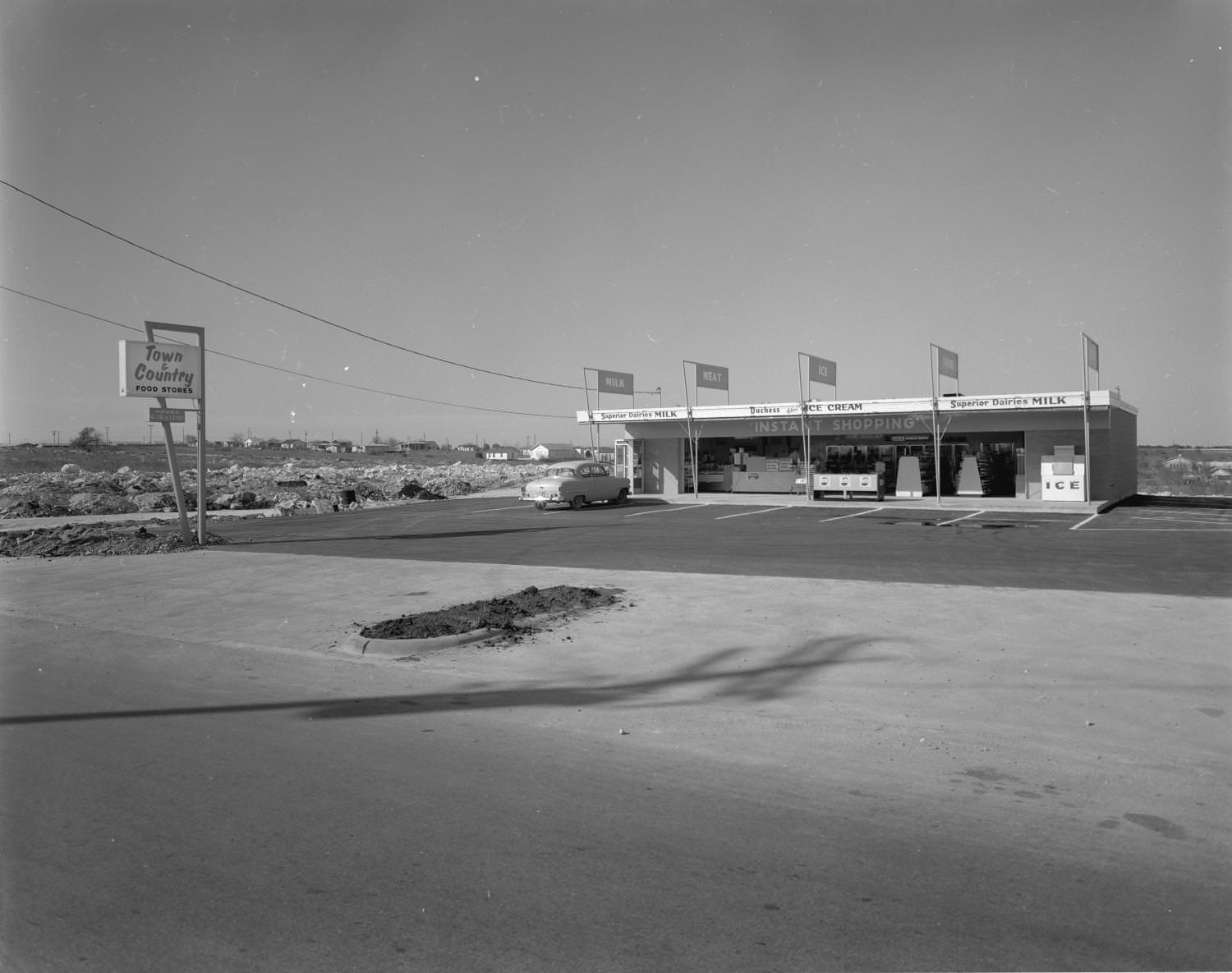 A grocery store called Town and Country, located on St. Johns Avenue, Austin Texas, 1963