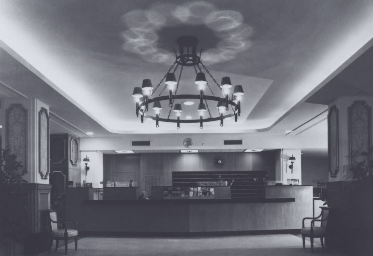 Lobby at the Stephen F. Austin Hotel, located at 701 Congress Avenue in Austin, 1960