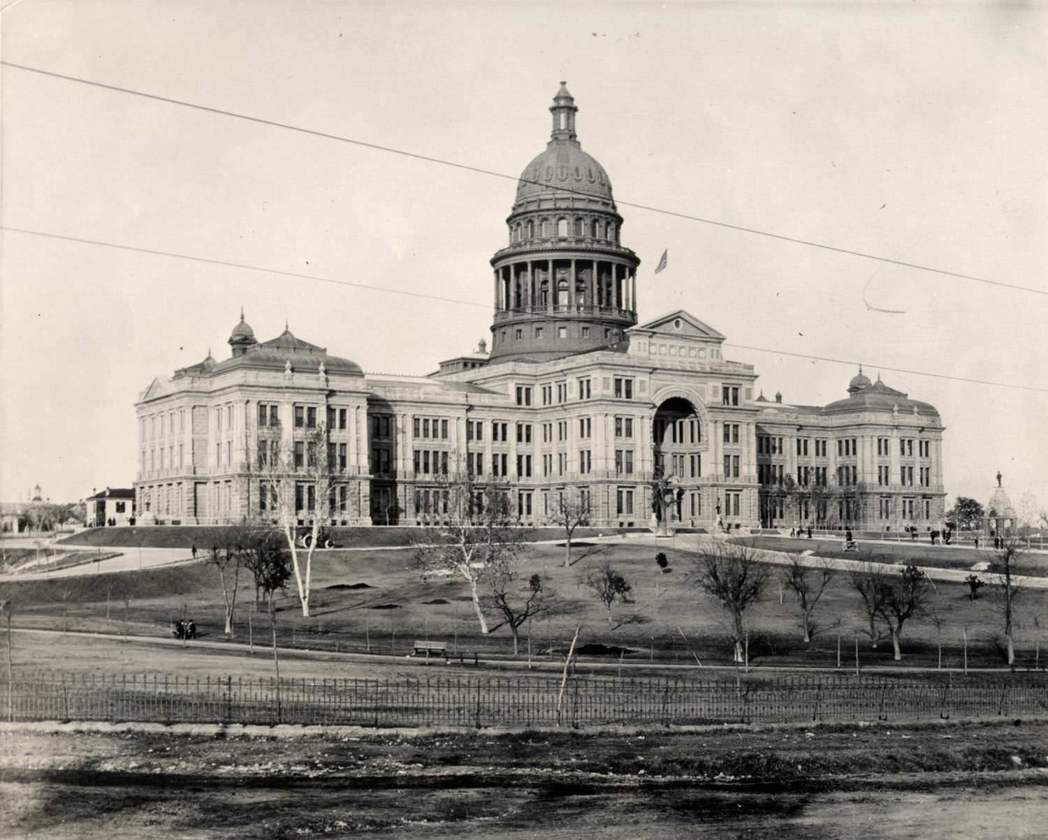 The Texas State Capitol building in the late 1890s or early 1900s taken from the balcony at 1006 Congress Avenue, 1962