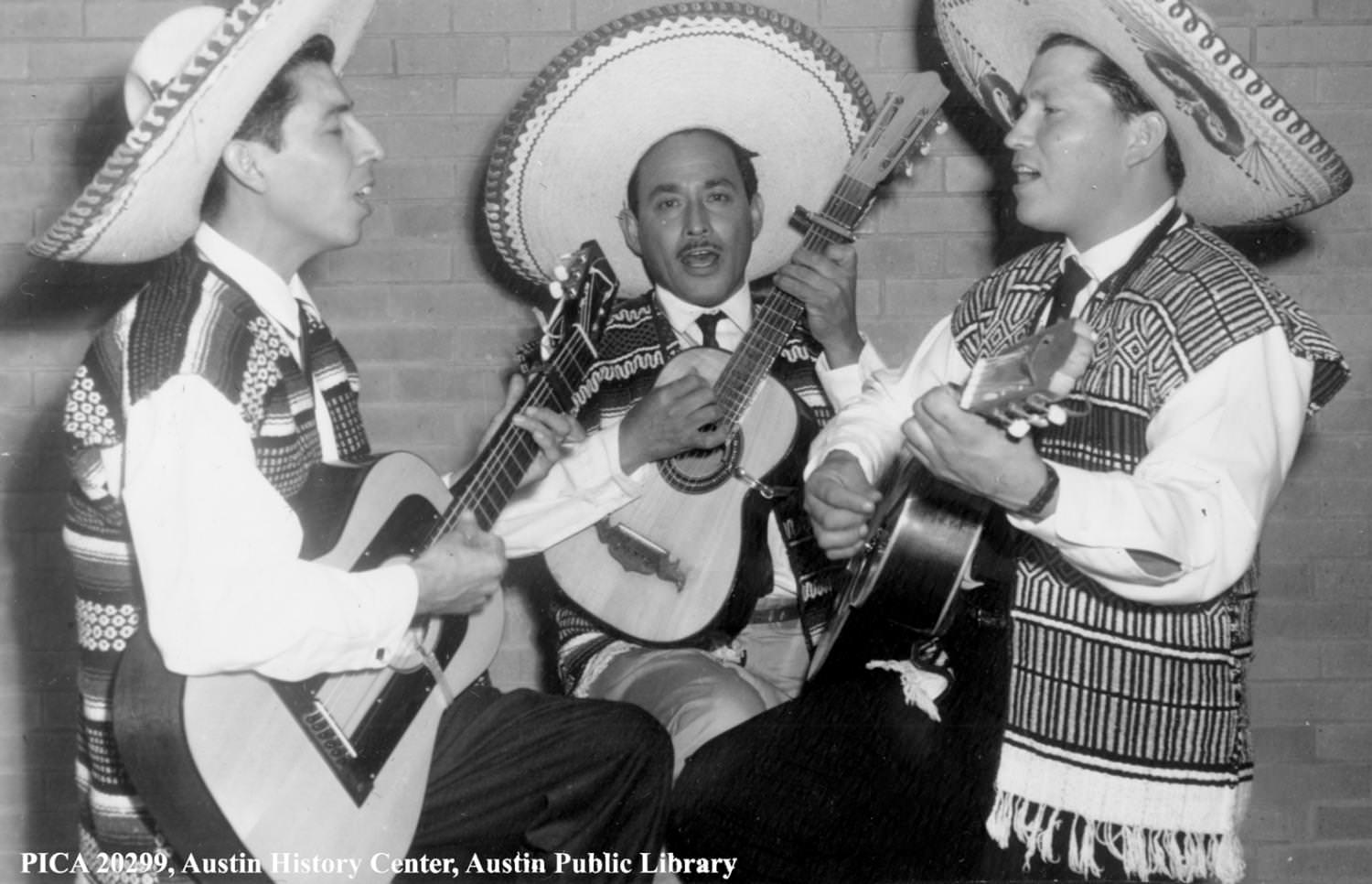 A trio of Mexican mariachi musicians at the Pan American Recreation Center, 1965