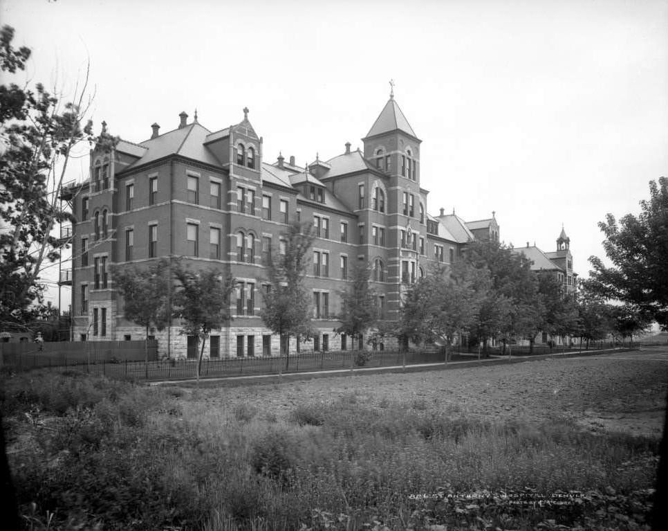 Exterior view of Saint Anthony's Hospital, West 16th (Sixteenth) Avenue and Quitman Street, Denver, 1905