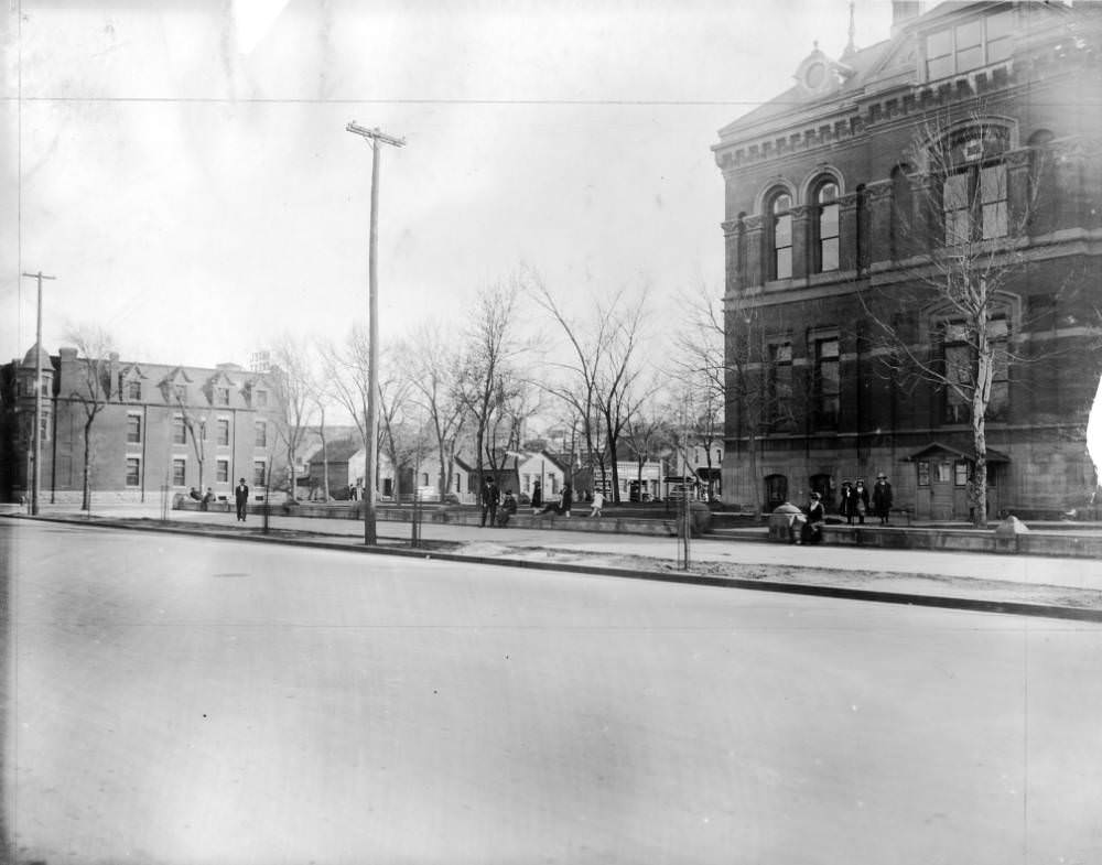 Looking south on B'way extension from East Denver Hi [sic] School, 1909
