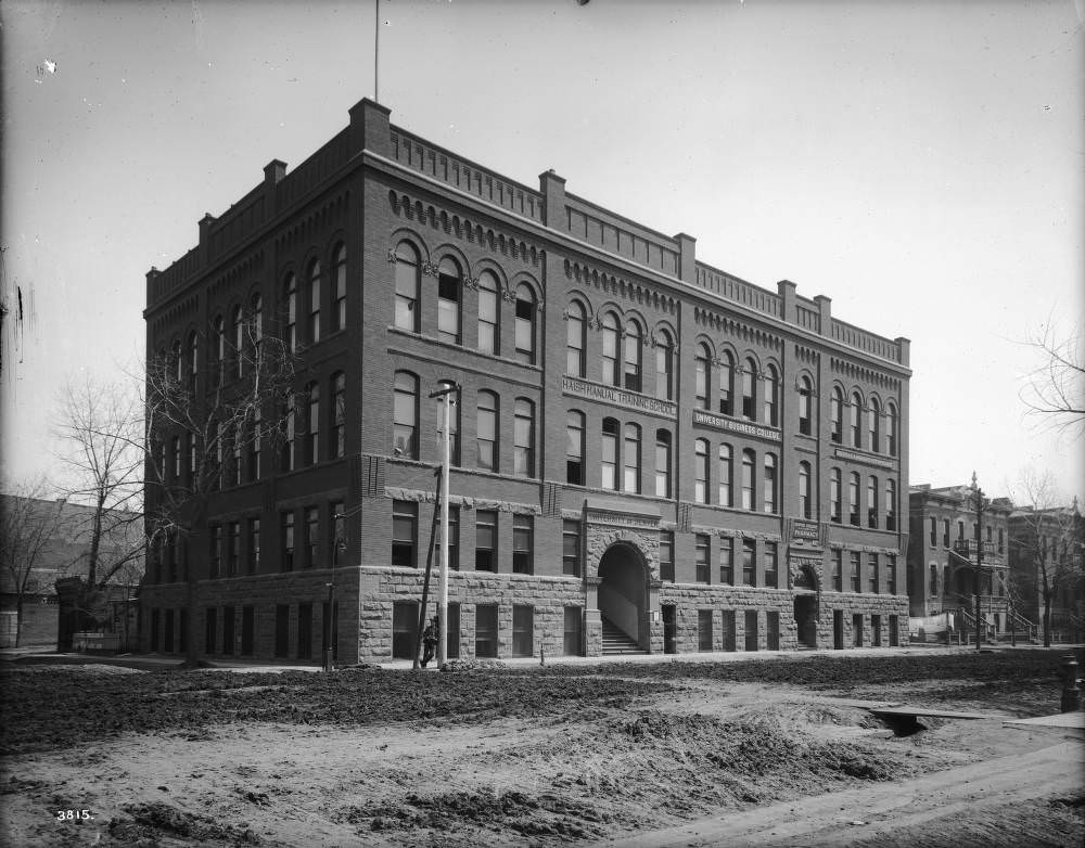 Haish Manual Training School located in the University of Denver Haish Building at 14th (Fourteenth) and Arapahoe Streets, Denver, 1900.
