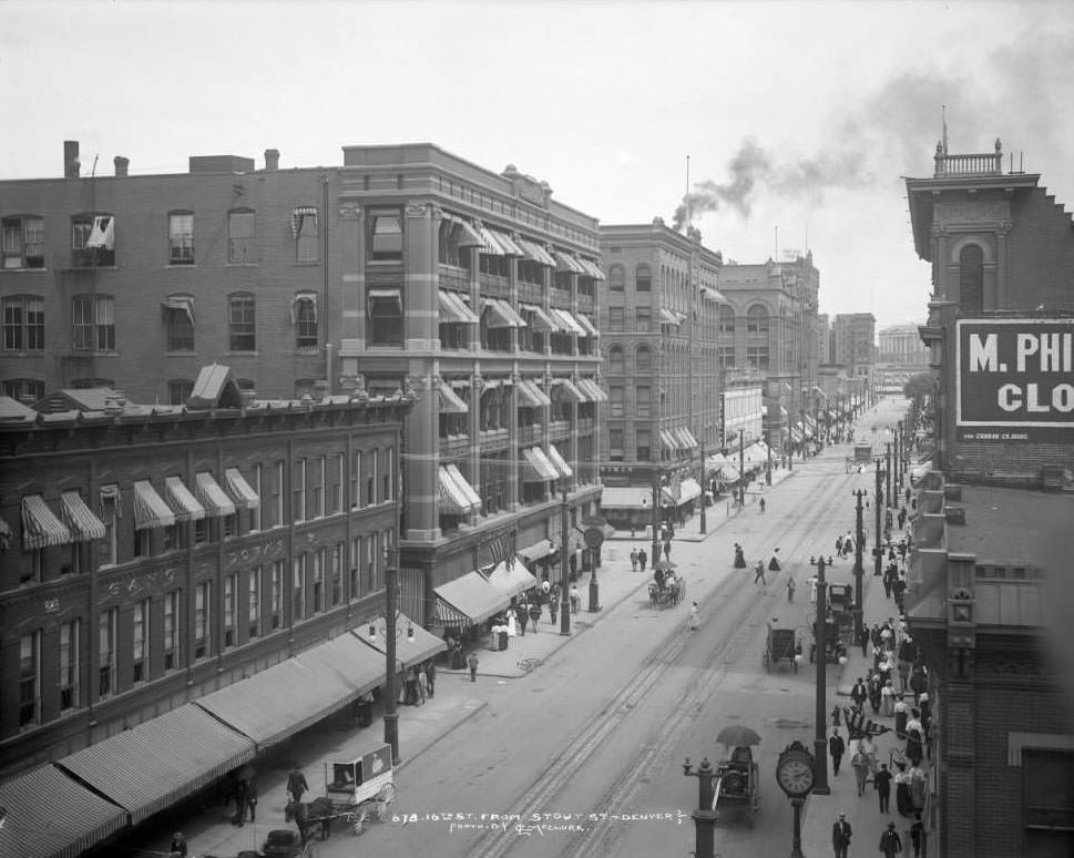 View of 16th (Sixteenth) Street from a three-story building on Stout Street, Denver, 1905