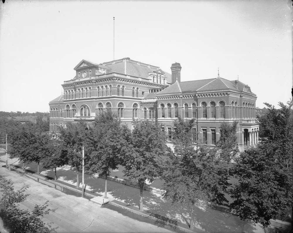 Denver High School (East Side High School) at 19th (Nineteenth) and Stout Streets in downtown Denver, 1900