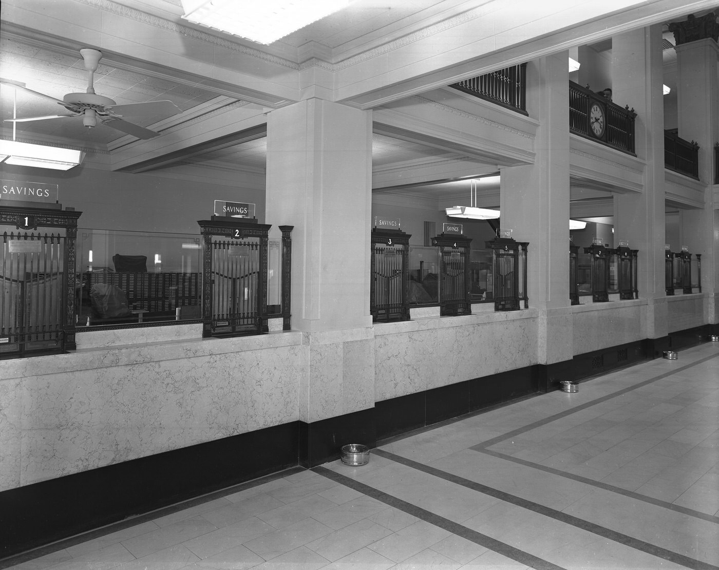 Teller windows in First National Bank, Fort Worth, Texas, 1949
