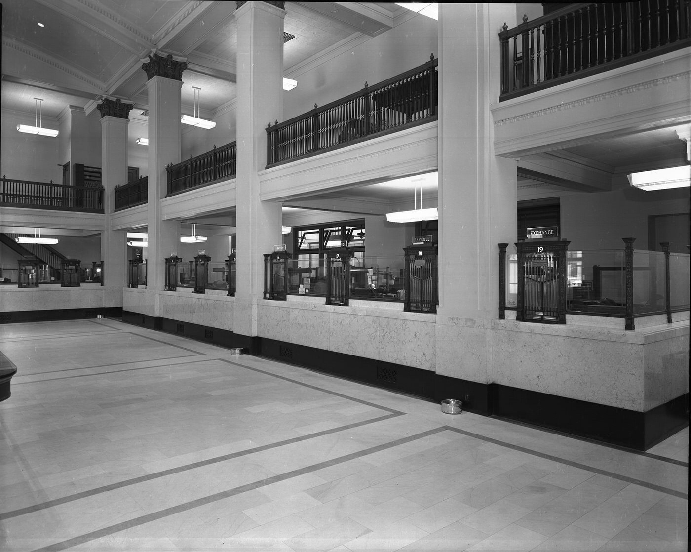 First National Bank teller cages, Fort Worth, Texas, 1949