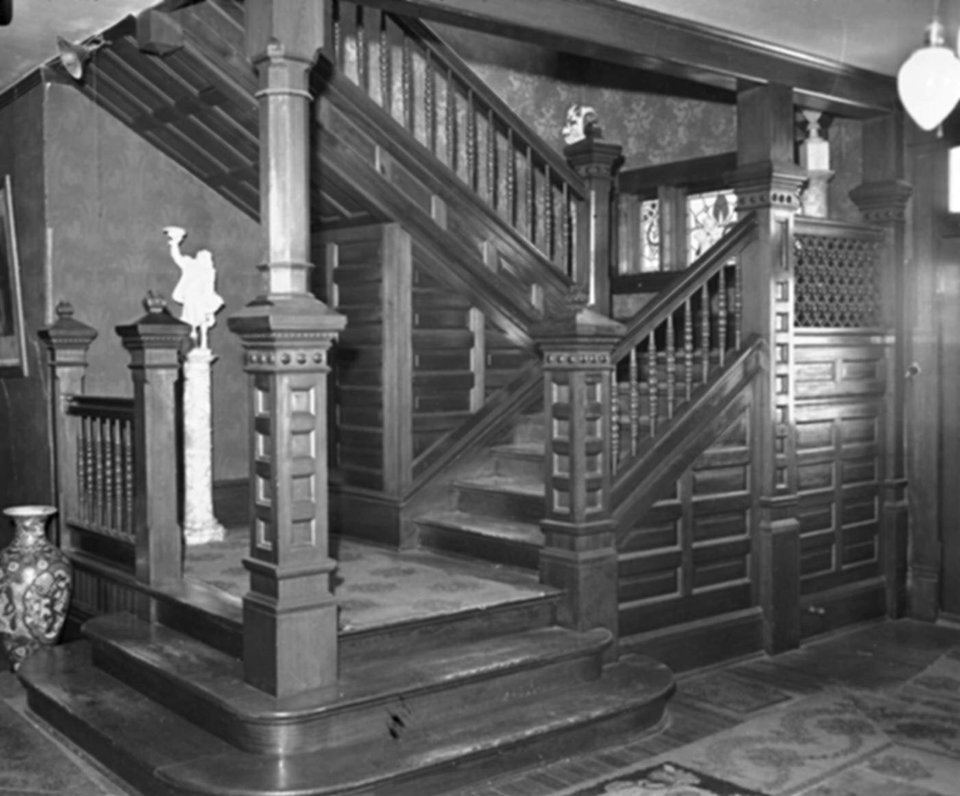 A staircase in Robert McCart home ,Arlington Heights, Fort Worth, Texas, 1941