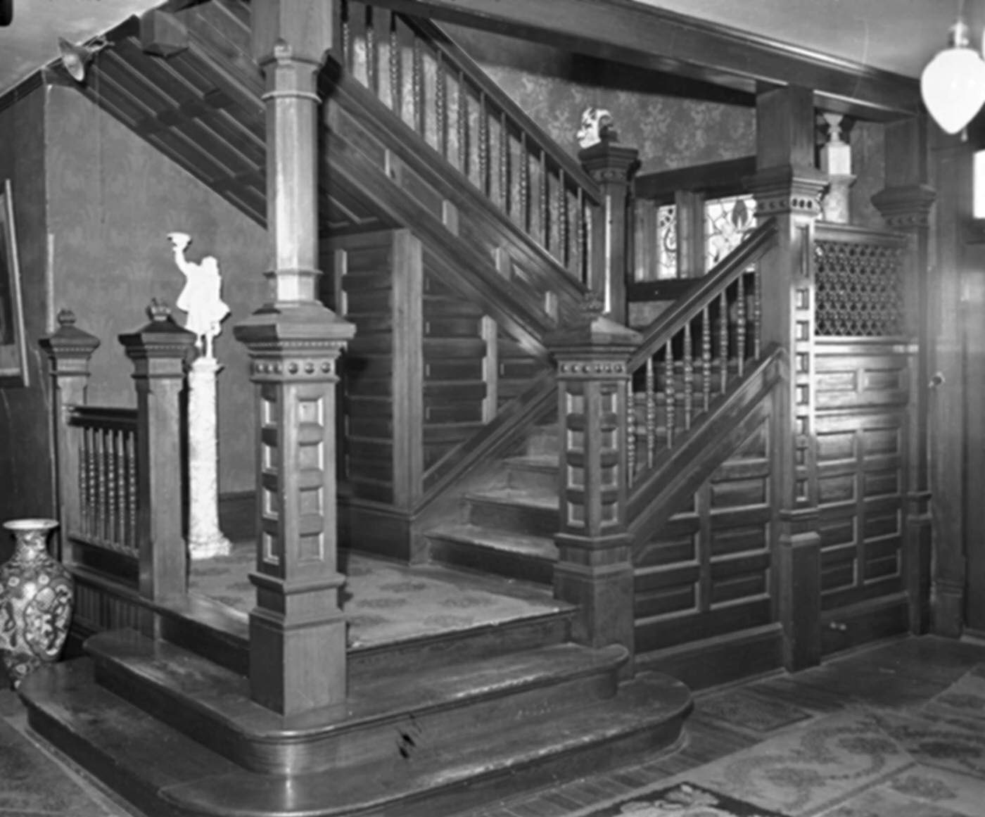 A staircase in Robert McCart home ,Arlington Heights, Fort Worth, Texas, 1941