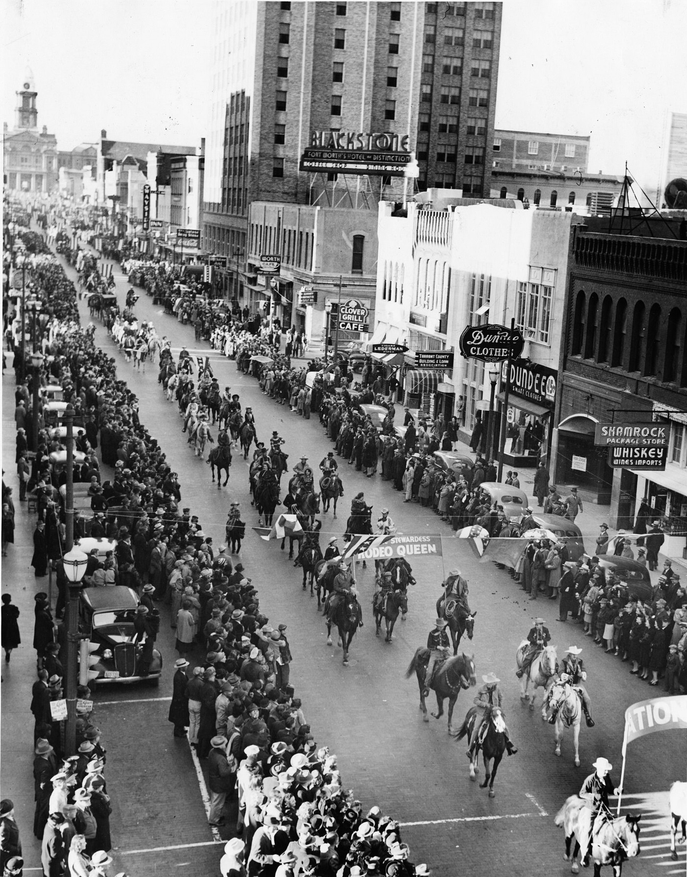 The All American Rodeo and Horse Show Parade in downtown Fort Worth, Texas, 1940