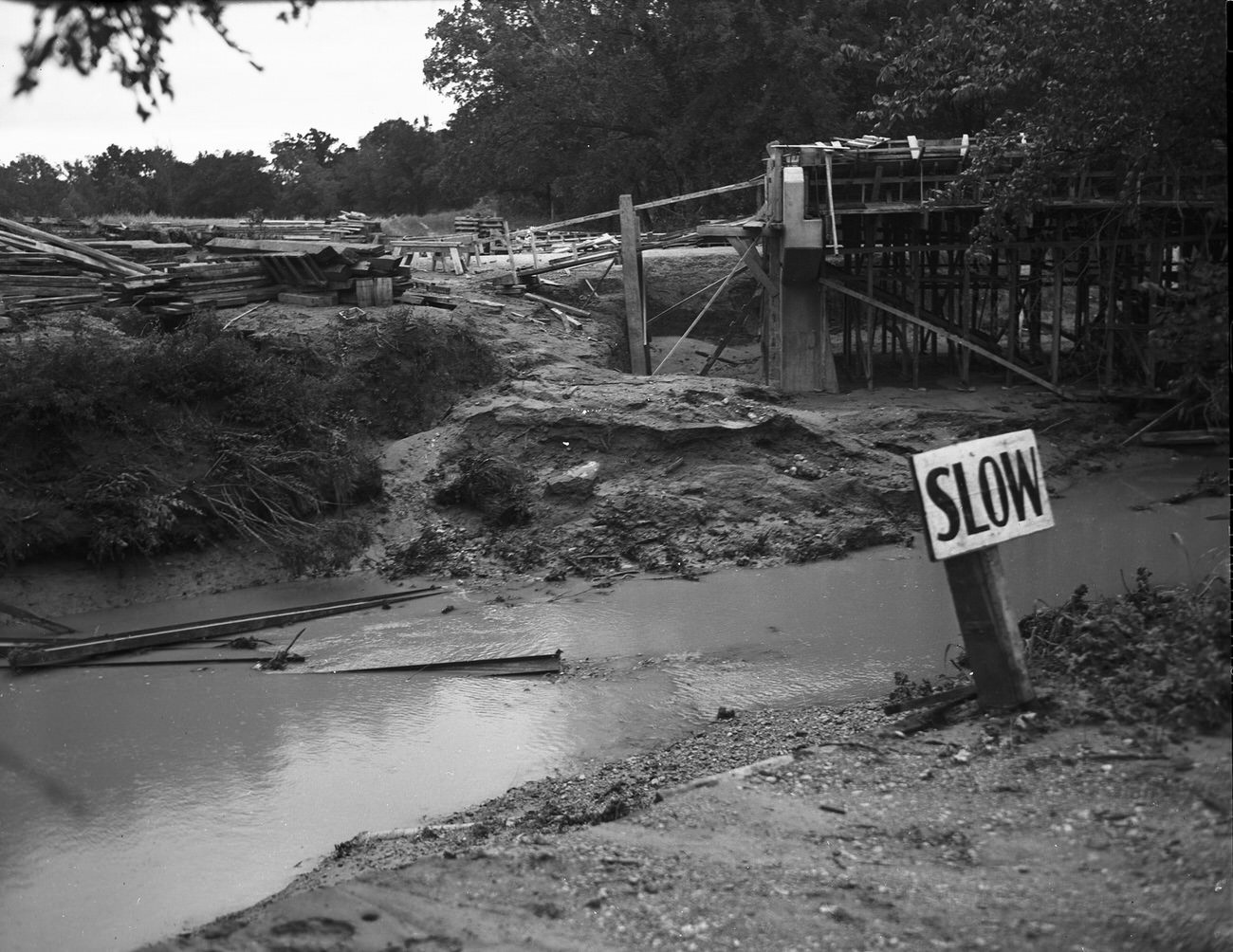 Detour bridge across Live Oak Creek, 1949
