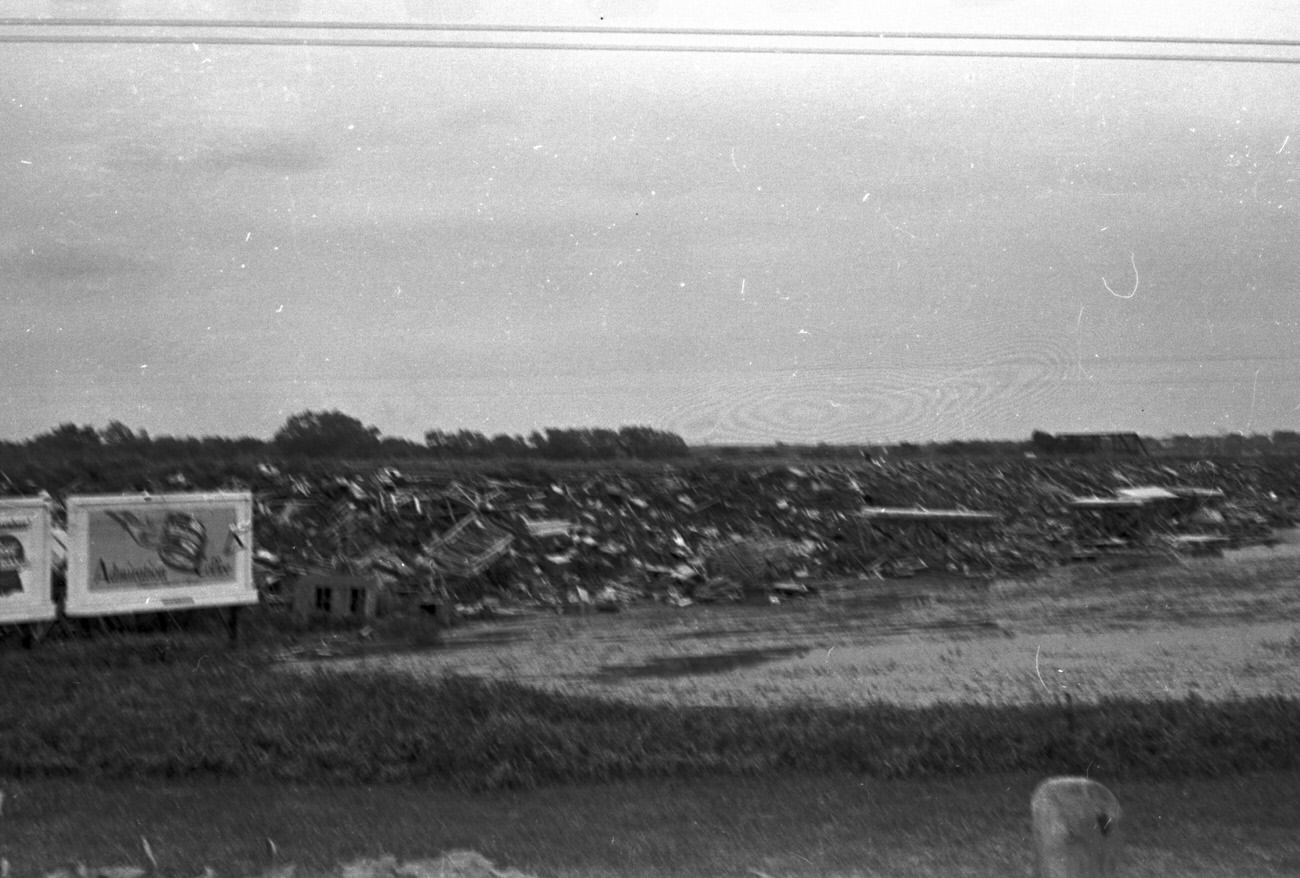 Flood scenes of commercial and residential buildings, 1949