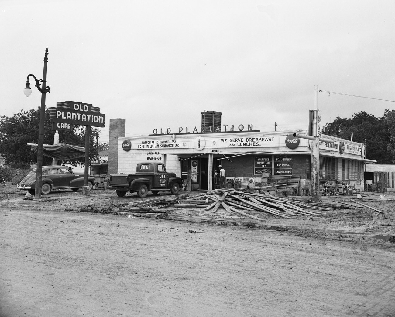Flood scene at the Old Plantation Cafe, 1949