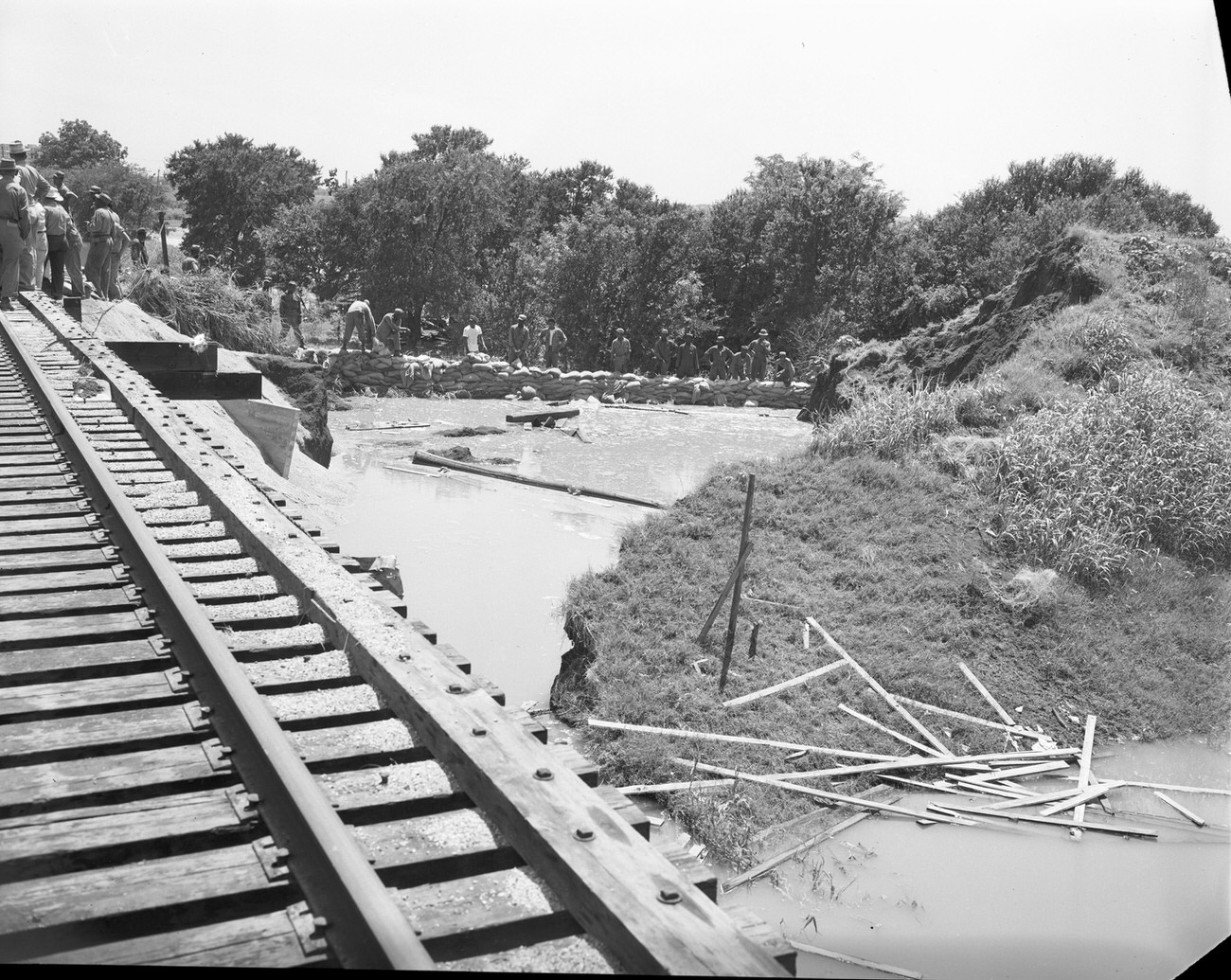 Flood damage looking west, 1949