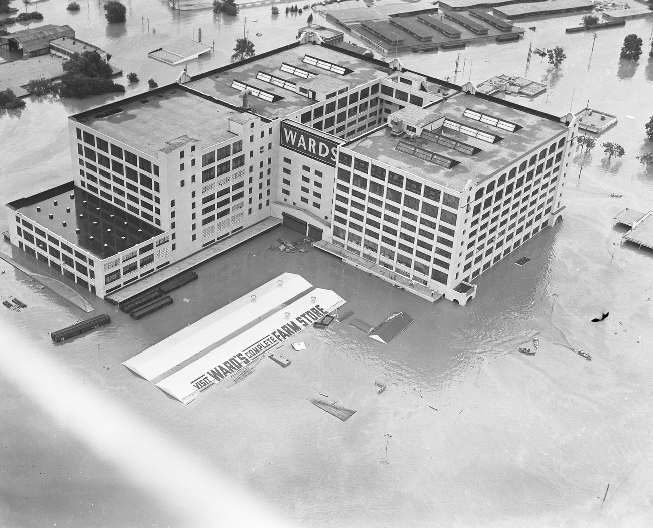 Fort Worth, Texas, flood of 1949, showing 7th Street under water, 1949