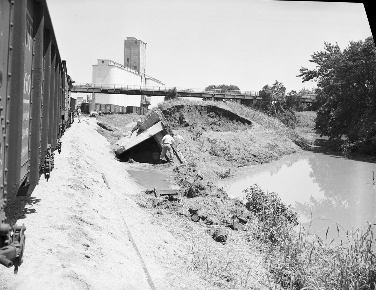 Flood damage looking north and across the levees, 1949