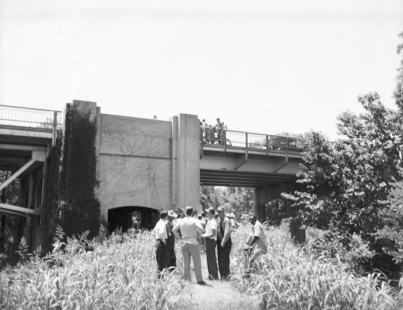 Flood damage under the Lancaster Street Bridge, 1949