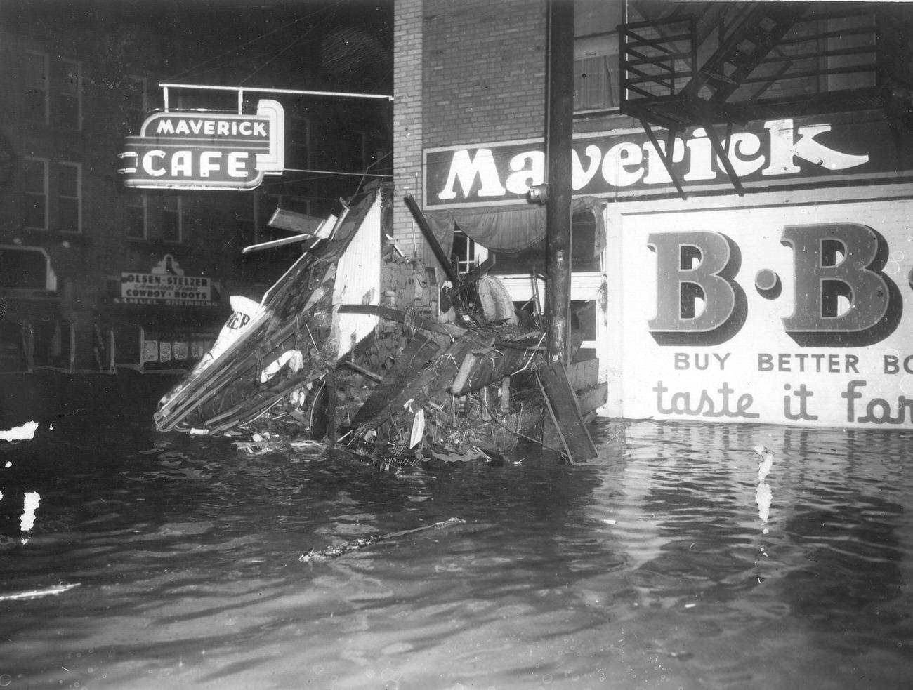 The flood of Marine Creek which submerged Maverick Café, 1942