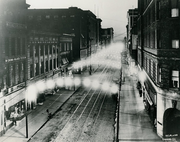 Granby Street looking North.from City Hall Avenue at night, 1918