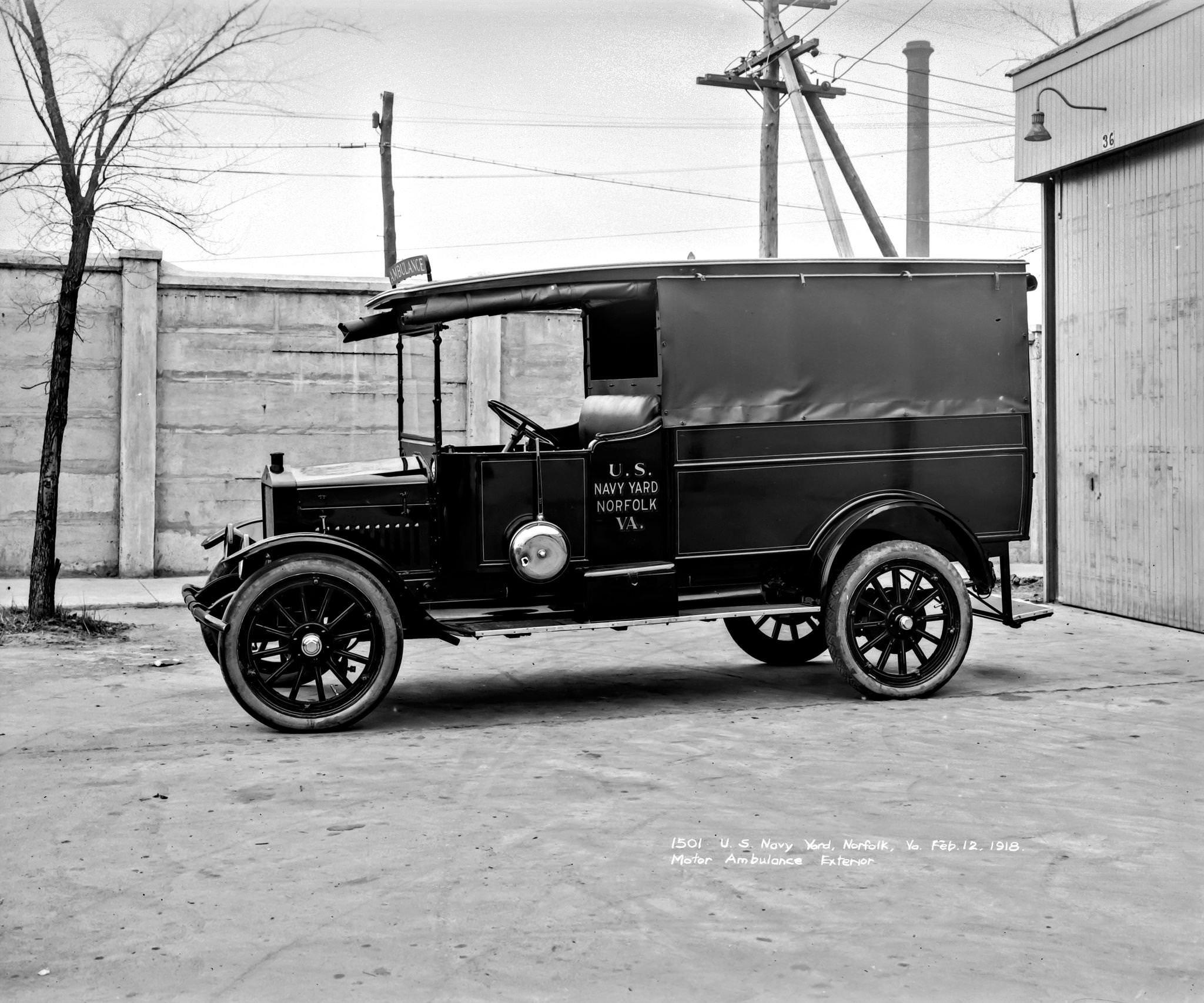 United States Naval yard motorized ambulance in Norfolk, Virginia in 1918