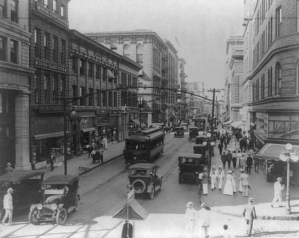 Granby Street from the corner of City Hall Avenue, Norfolk, 1915.