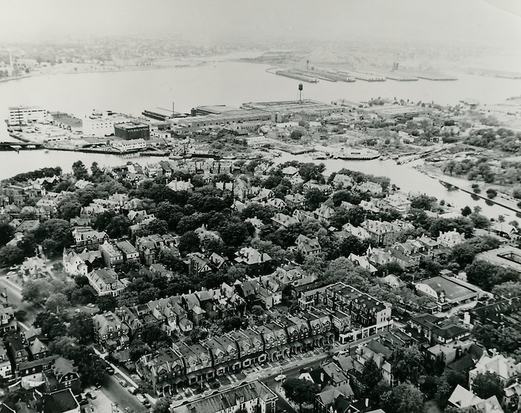 Aerial view of Ghent looking Southwest toward The Hague, 1940s